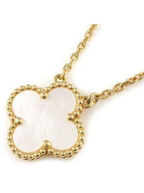 Van Cleef & Arpels Necklace Vintage Alhambra White Shell 18k Yellow Gold